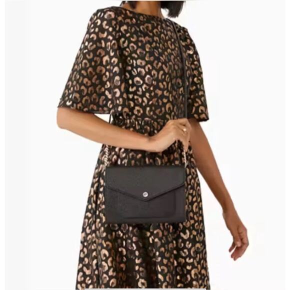 Kate Spade Black Crossbody Purse Metallic Fabric Flap Closure Gold Chain Handbag - Picture 9 of 10